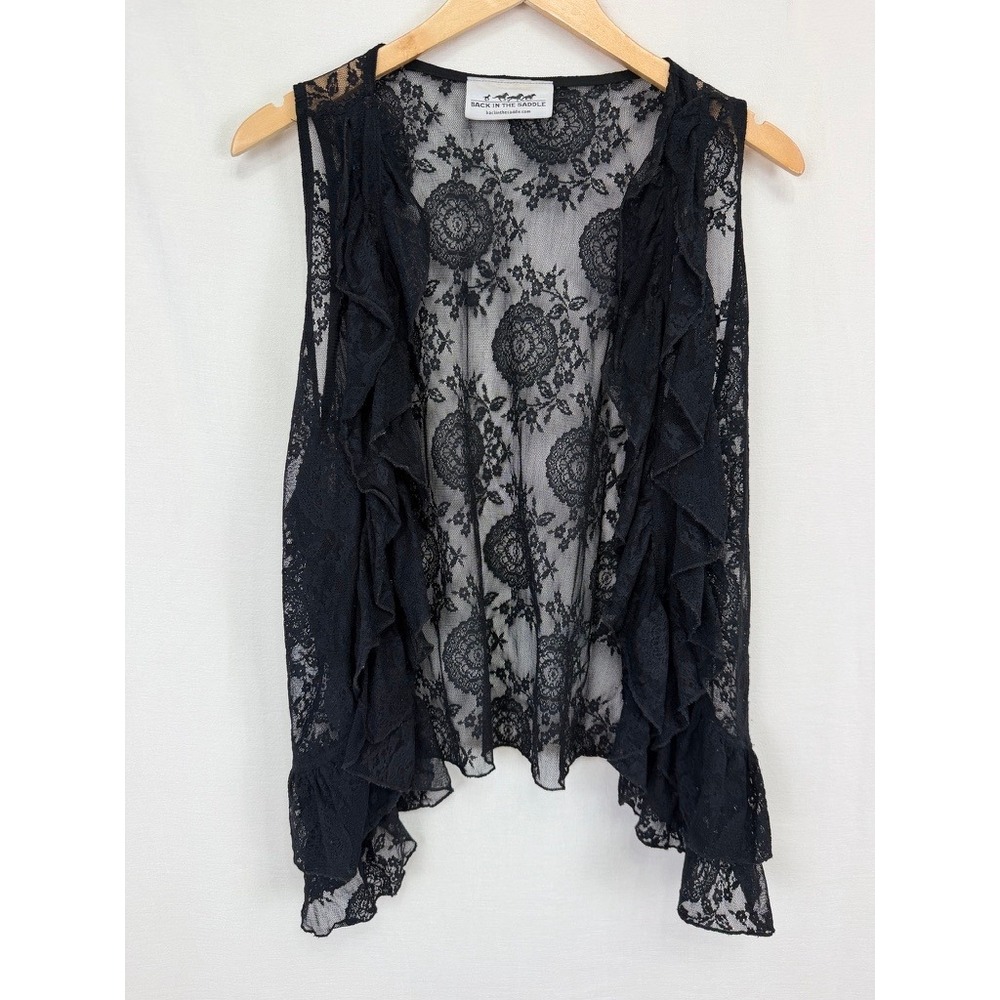 Back in the Saddle Sheer Lace Ruffle Vest Women OS Black Goth Romantic Vest